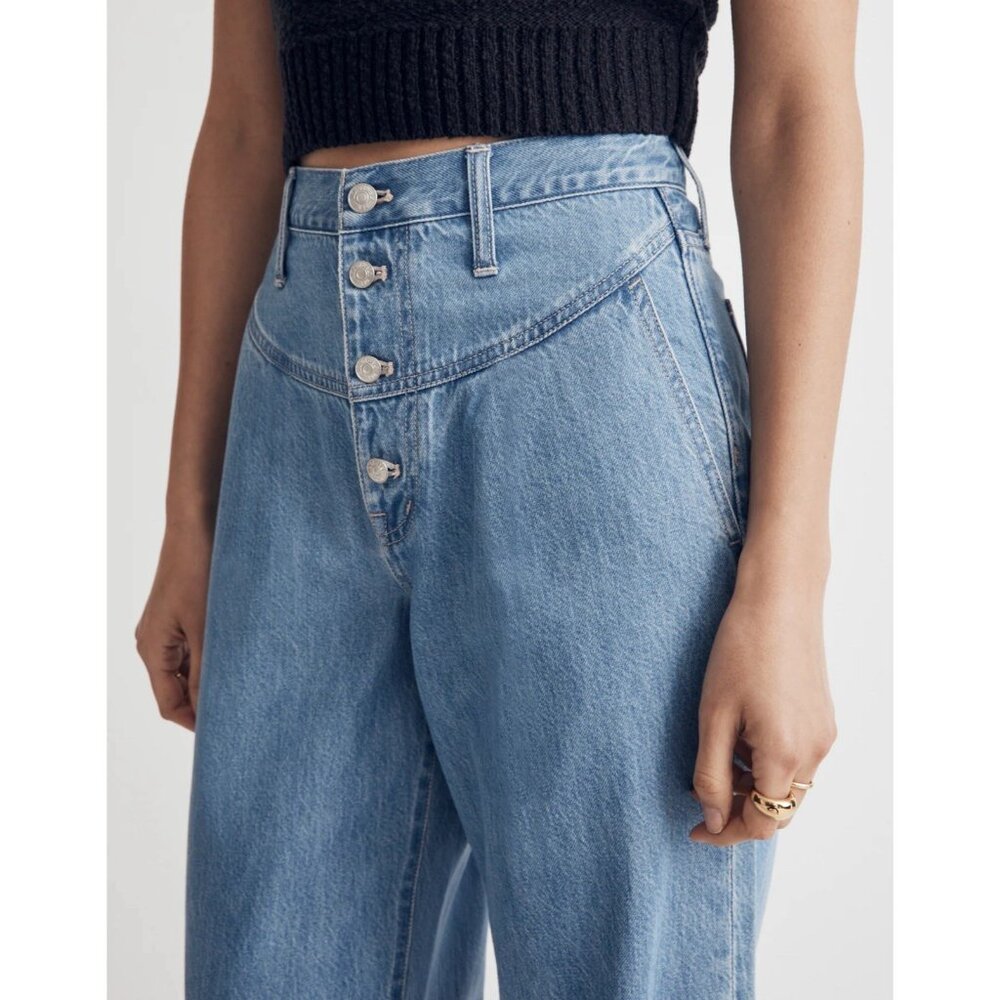 Madewell Women’s Super Wide Leg Jeans Size 31 Blue Button Fly High Rise - Picture 4 of 16